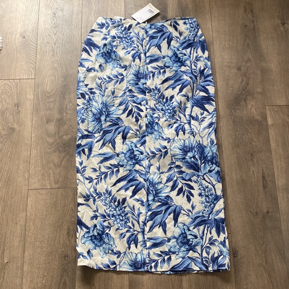 H&M Draped Linen Blend Blue Floral Skirt size 10 NWT T53 - Picture 7 of 8